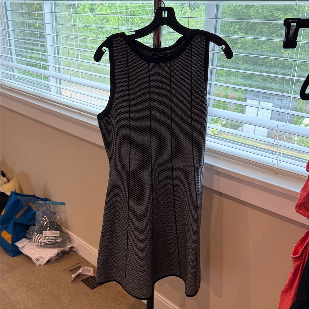 Theory Black-Trimmed Gray Mini Dress